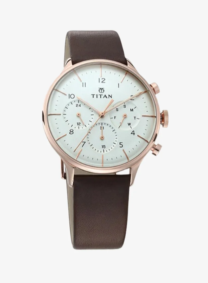 TITAN Men Analog Round Shape Leather Wrist Watch - 90102WL01 - 48 Mm