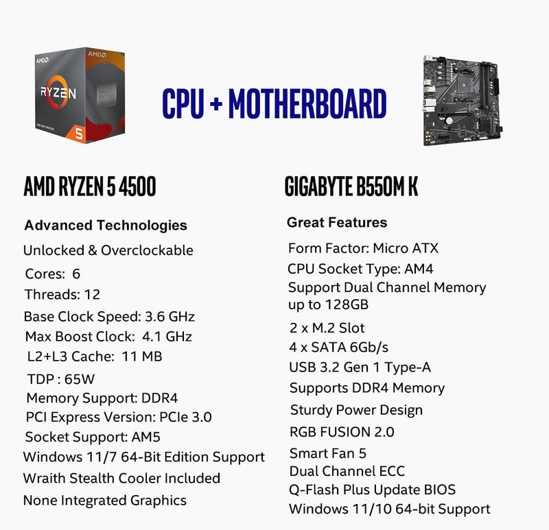 Inland Micro Center AMD Ryzen 5 4500 Desktop Processor with GIGABYTE B550M K Motherboard (Micro-ATX, DDR4, Dual M.2, SATA 6Gb/s, PCIe 4.0) - Image 2