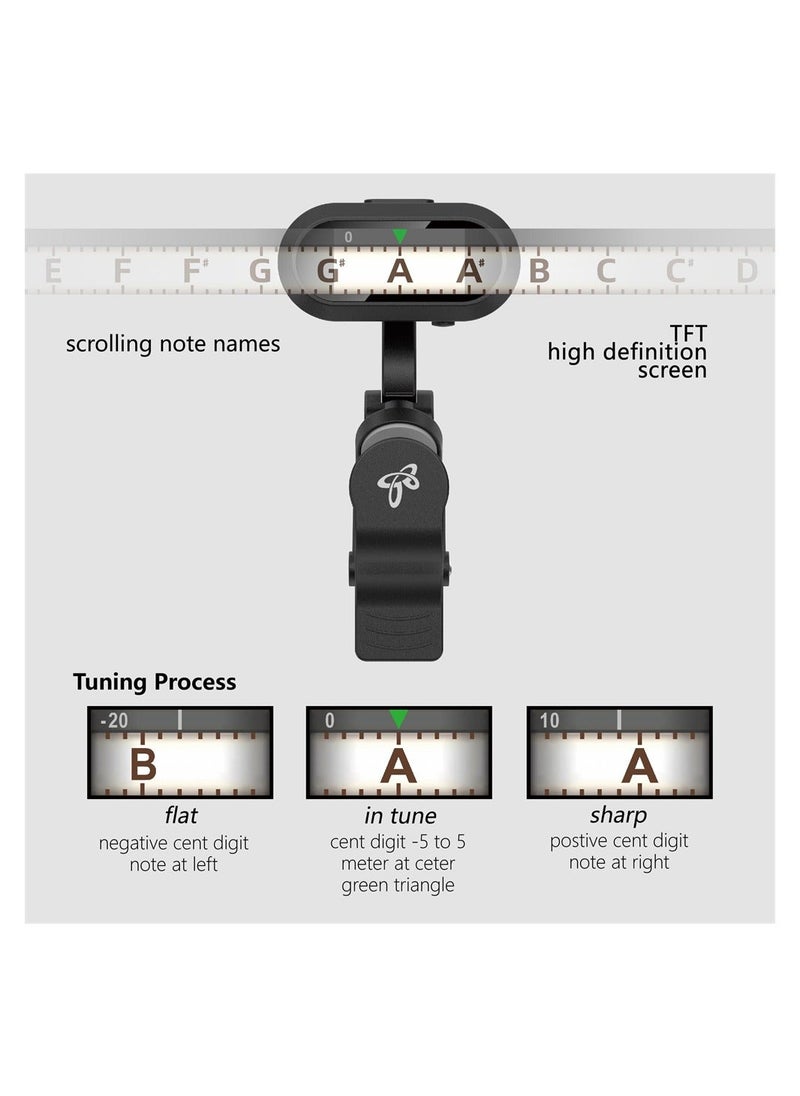 Generic - Clip On Tuner Rechargeable, Chromatic Tuner for Guitar Bass Ukulele and Wind Instruments, Pitch 410-460Hz, High Definition TFT Screen Easy to Read in Bright Light, Quick & Accurate Tuning - Image 1