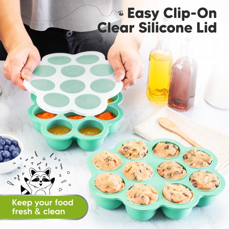 KeaBabies Silicone Food Freezer Trays with Lid, 2oz x 10 Pods Baby Food Storage Containers, Easy Puree Meal Prep, Breast Milk Silicone Freezer Molds, Dishwasher,Microwave Safe,BPA-Free(Alpine Green) - Image 4