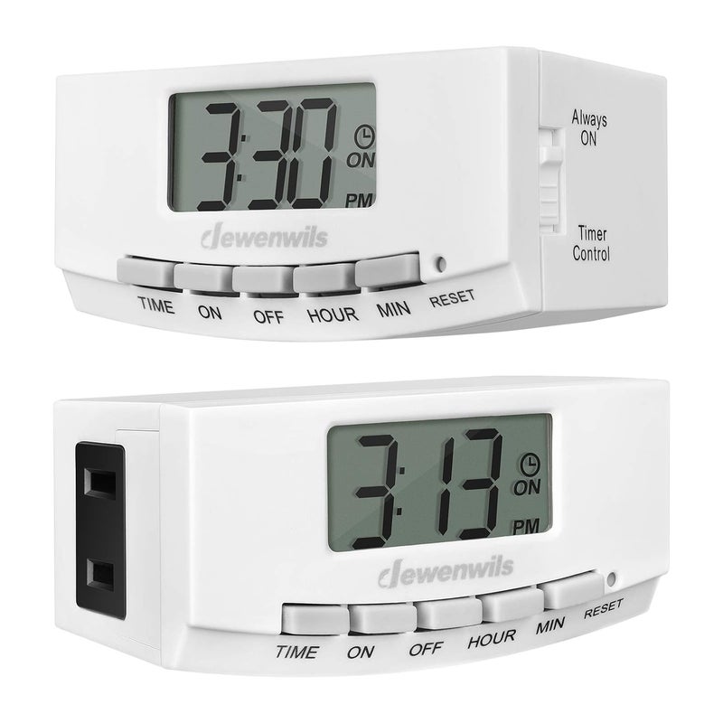 DEWENWILS Timer Outlet, 24 Hour Timers for Electrical Outlets for Christmas with 1 Polarized Plug, 125V 15A 1000W Indoor Light Timer for Lamp Heater Fan Aquarium, 1/2 HP, 2 Pack, UL Listed - Image 1