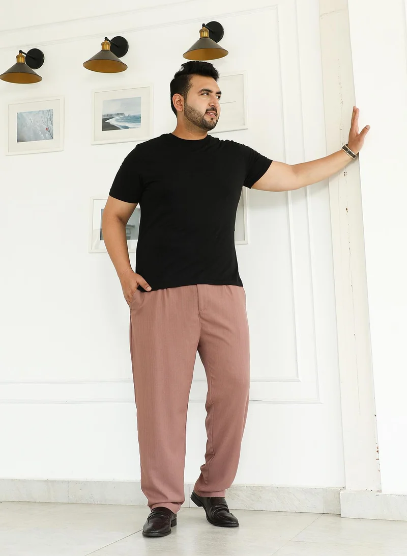 Instafab Plus  Instafab Plus Men's Mousse Brown Linen-Blend Cigrette Trousers For Casual Wear | Mid-Rise | Regular Fit | Button Closure | Plus Size Trousers Crafted With Comfort Fit For Everyday Wear for Men | Best Price UAE