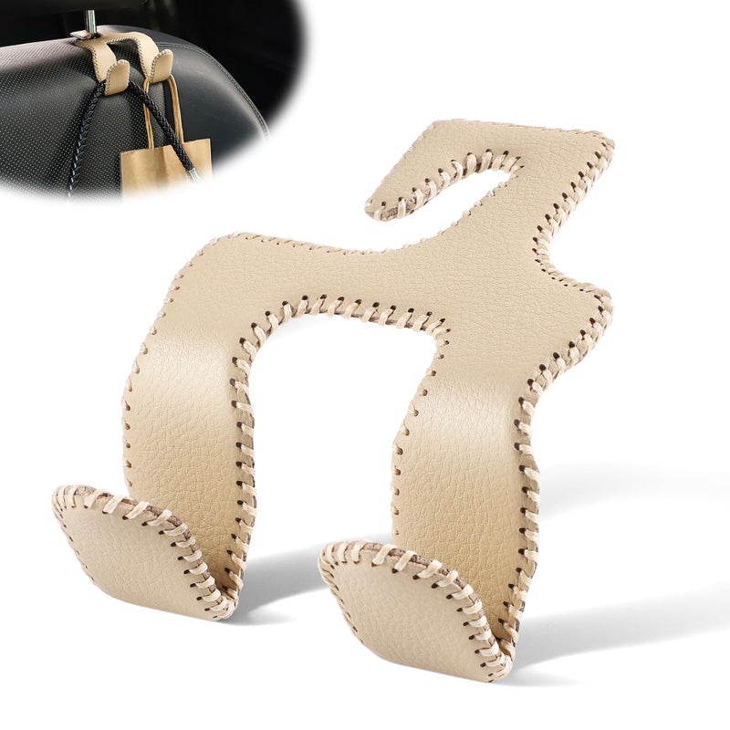 LivTee Upgraded Superior Leather Car Seat Back Headrest Hook, 2 in 1 Auto Seat Hook Hangers Holder Organization Interior Accessories for Purses Coats Umbrellas Grocery Bags Handbag (Beige) - Image 1
