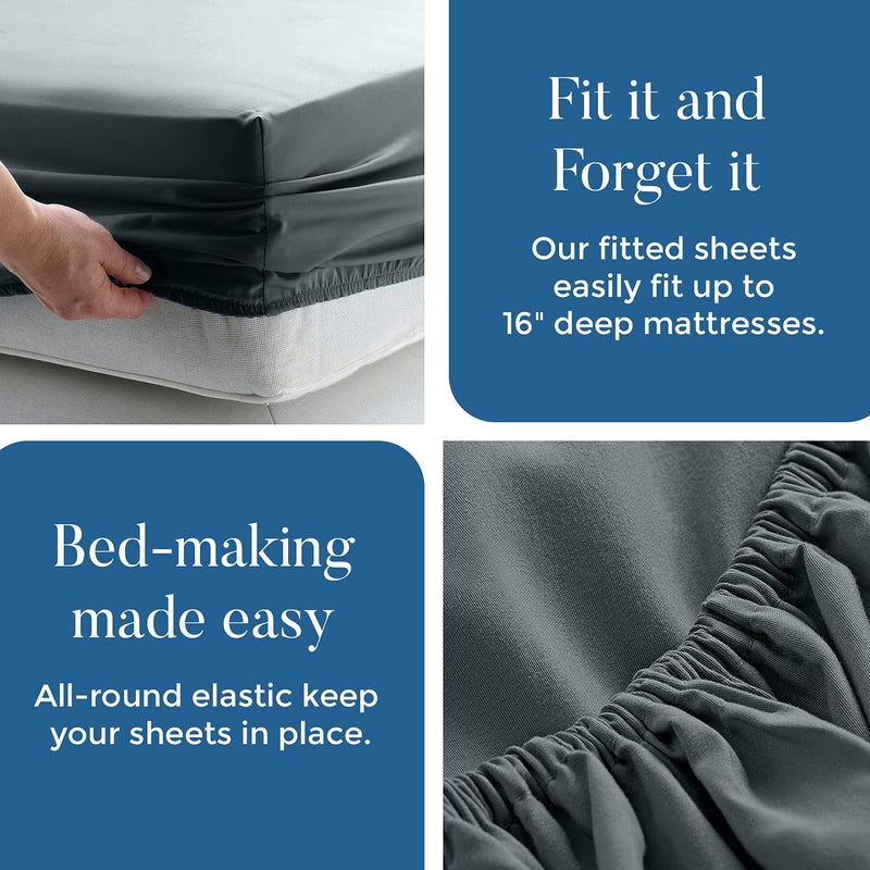 DAN RIVER DAN RIVER California King Jersey Sheet Set|Luxury Heather 100% Cotton Bed Sheets|T-Shirt Sheets|All Season Bedding|Soft Comfortable Deep Pocket Jersey Cotton Bed Sheets (4Pc  Cal King  Dark Gray)  - Image 4