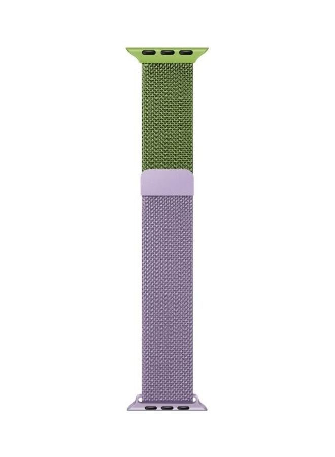 NIBEMINENT Gradient Colour Milan Replacement Strap Watchband for Apple Watch Series 7/6/SE/5/4/3/2/1 42/44/45mm Purple/Green - Image 1