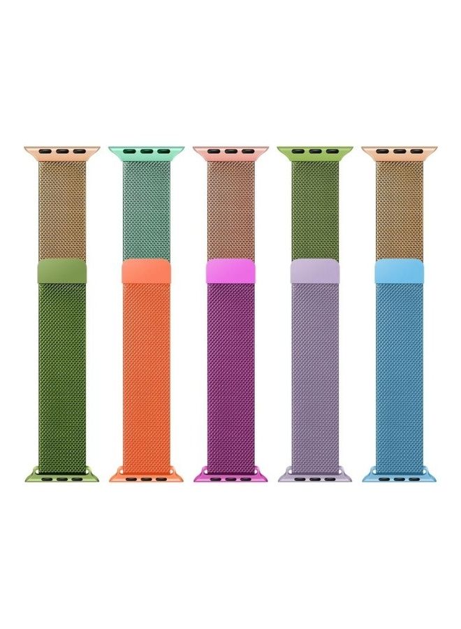 NIBEMINENT Gradient Colour Milan Replacement Strap Watchband for Apple Watch Series 7/6/SE/5/4/3/2/1 42/44/45mm Purple/Green - Image 5