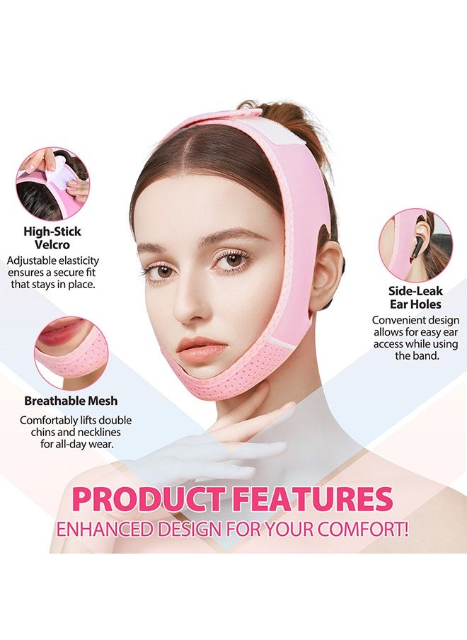 Elaimei Reusable Facial Slimming Strap, V Line Lifting Bandage, Sleep Mask for Face Lift Prevent Sagging (Pink)  - Image 3