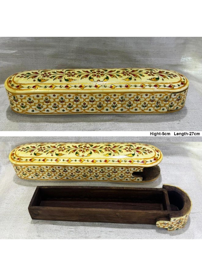 Latas Vintage Handmade Pencil Box Hand Painted Natural Bone Box - Image 3