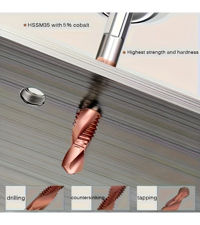 SHAWTY 6 Sets Cobalt Alloy High Speed Steel Drill Bits And Taps With Chamfering And Deburring Metric Size M3 To M10 1 4 Inch Hexagonal Handle Model 3536F C For Home Building And Decoration Tools - Image 2