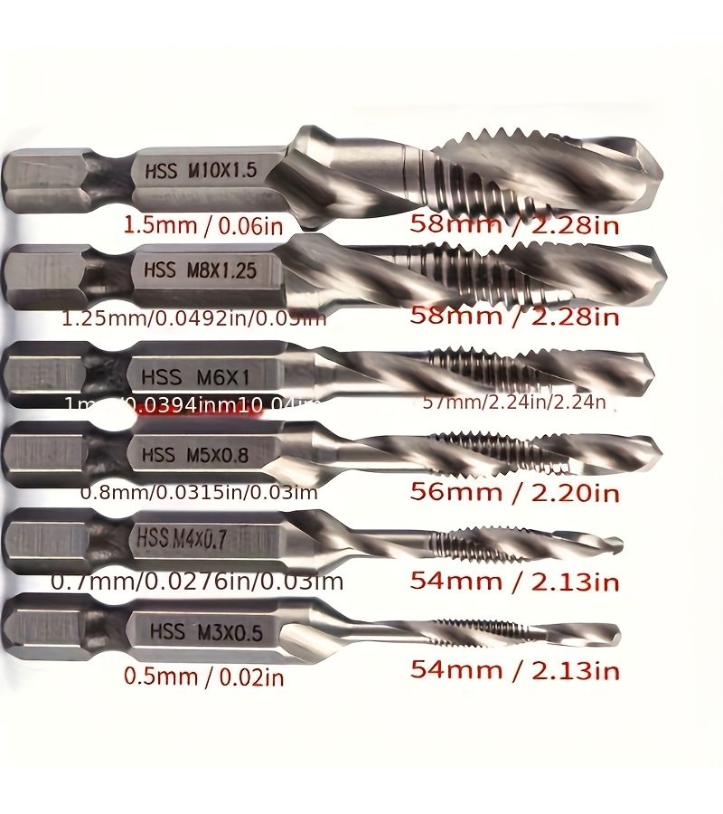 SHAWTY 6 Sets Cobalt Alloy High Speed Steel Drill Bits And Taps With Chamfering And Deburring Metric Size M3 To M10 1 4 Inch Hexagonal Handle Model 3536F C For Home Building And Decoration Tools - Image 3