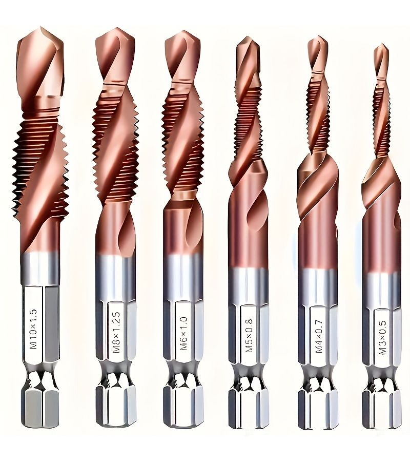 SHAWTY 6 Sets Cobalt Alloy High Speed Steel Drill Bits And Taps With Chamfering And Deburring Metric Size M3 To M10 1 4 Inch Hexagonal Handle Model 3536F C For Home Building And Decoration Tools - Image 1