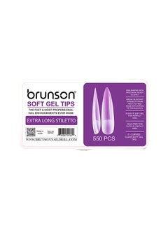brunson False Nail Tips Soft Gel C-Curved Clear Extra Long Stiletto 550 Pieces SGT07  - Image 1
