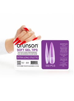 brunson False Nail Tips Soft Gel C-Curved Clear Extra Long Stiletto 550 Pieces SGT07  - Image 2