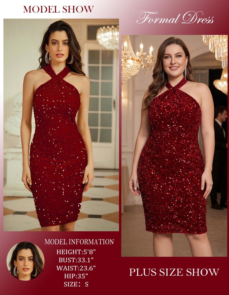 GRACE KARIN Sequin Dress for Women Red Dress Party Club Velvet Sequin S - Image 5