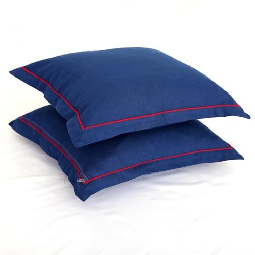 Swayam Set of 2 Solid Cotton Blue Cushion Cover | 16 x 16 Inch | Soft Breathable Fabric with Hidden Zipper | Decorative & Stylish Cushion Covers for Sofa, Living Room, Bedroom & Couch - Image 5