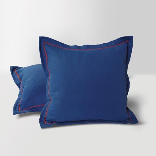 Swayam Set of 2 Solid Cotton Blue Cushion Cover | 16 x 16 Inch | Soft Breathable Fabric with Hidden Zipper | Decorative & Stylish Cushion Covers for Sofa, Living Room, Bedroom & Couch - Image 1