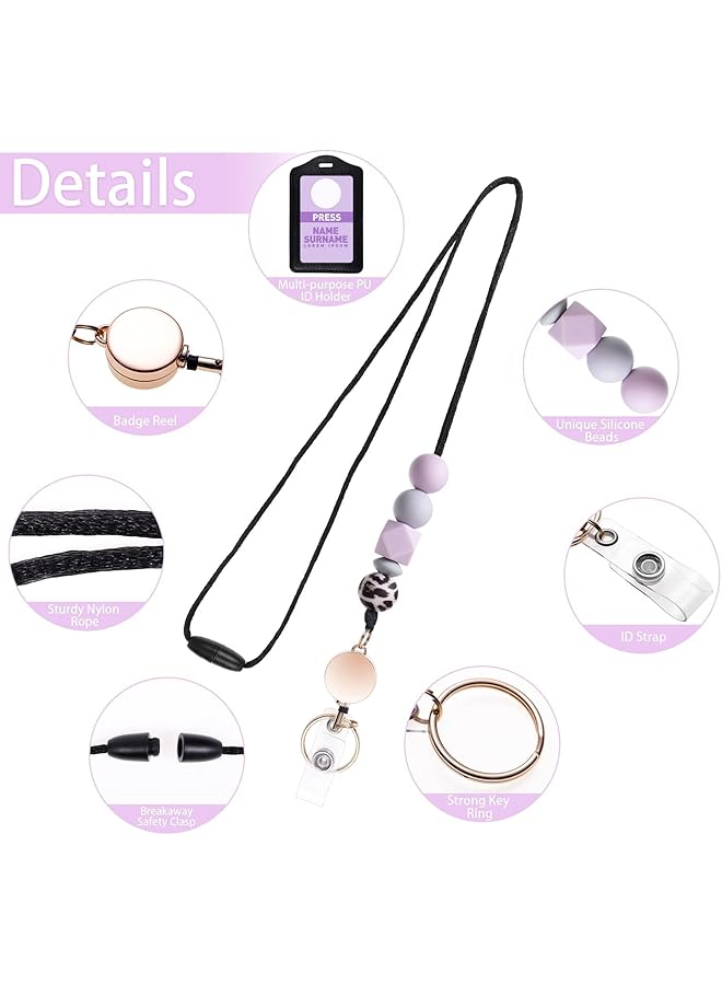 أكس سبرينج حامل شارة الهوية من الجلد الصناعي مع حبل قابل للسحب وحلقة مفاتيح وحامل شارة مع حبل أمان قابل للفصل وبكرات شارة للمعلمين والطلاب في المكاتب - Image 3