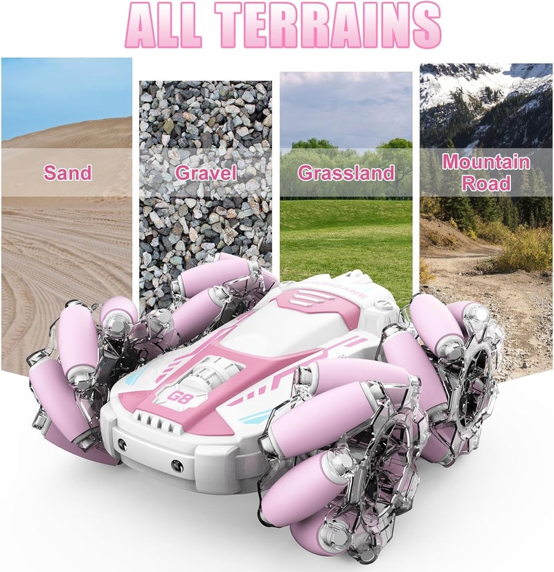 OMIRE Pink Remote Control Stunt Car - 4WD 2.4GHz Double Sided 360° Rotating RC Car with Lights and Music - Image 2