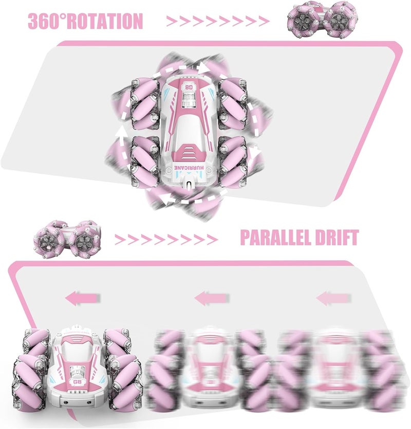 OMIRE Pink Remote Control Stunt Car - 4WD 2.4GHz Double Sided 360° Rotating RC Car with Lights and Music - Image 4