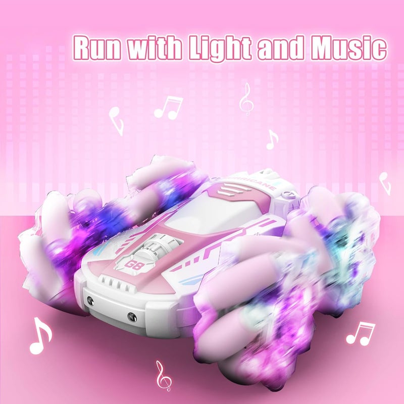 OMIRE Pink Remote Control Stunt Car - 4WD 2.4GHz Double Sided 360° Rotating RC Car with Lights and Music - Image 3