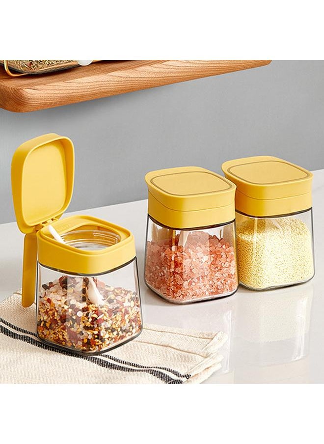 Thoraya Spice Jar Glass Transparent Salt Sugar Pepper Seasoning Container Bottle for Home Kitchen Yellow  - Image 2