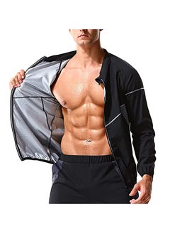 Sauna Suit for Men Sweat Sauna Jacket Long Sleeve Workout Zipper Sweat Top Gym Fitness Sauna Shirt(Size L)