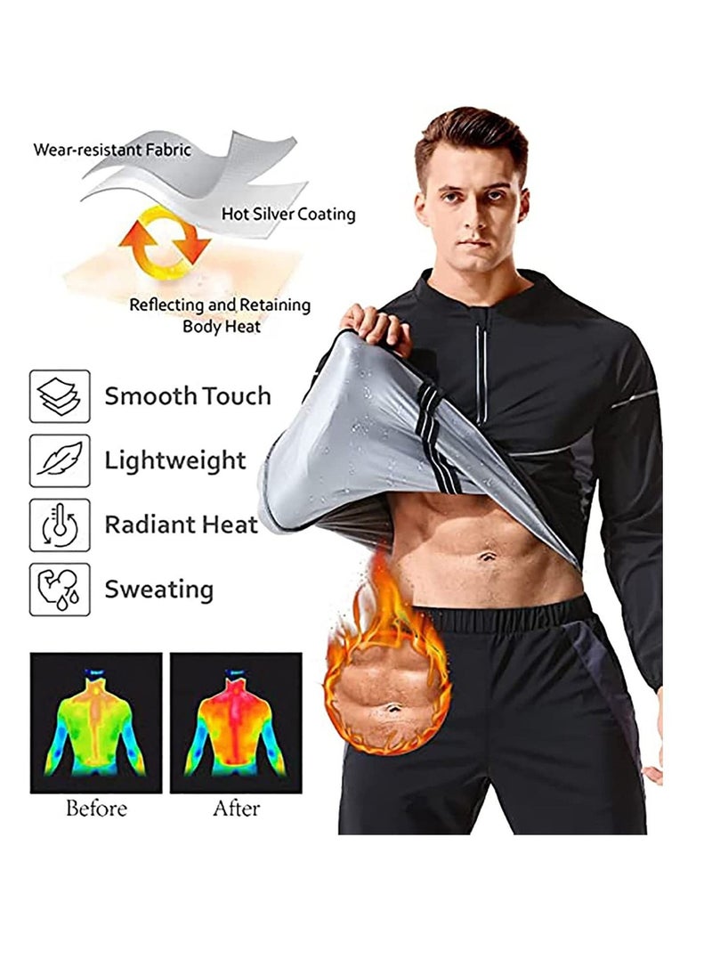 Captaintech - Sauna Suit for Men Sweat Sauna Jacket Long Sleeve Workout Zipper Sweat Top Gym Fitness Sauna Shirt(Size L) - Image 1