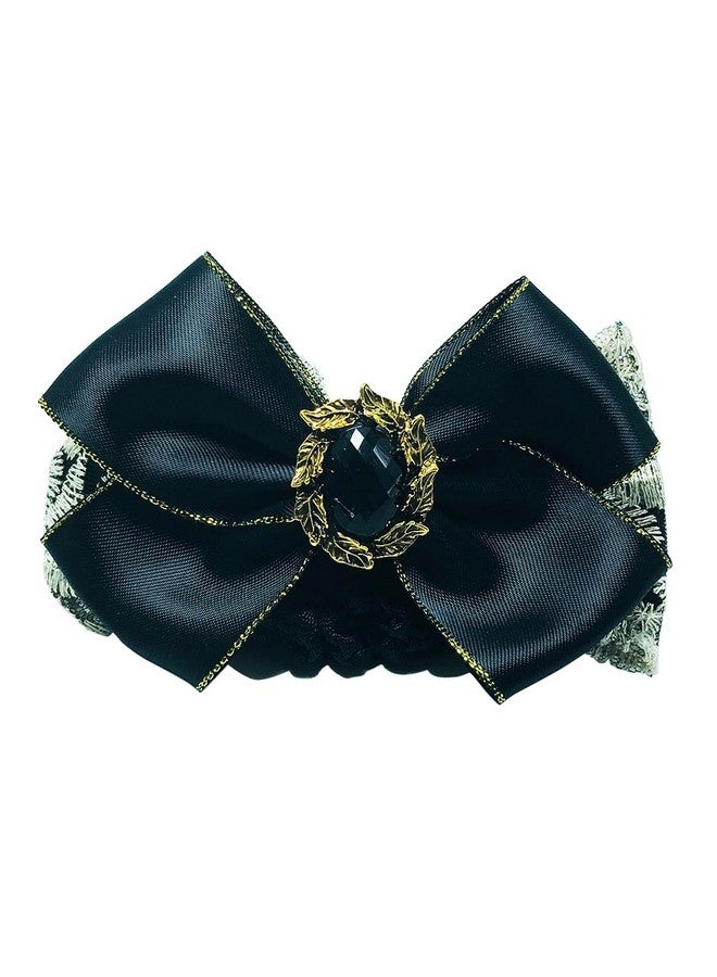 Elandy 1PCS Lace Ribbon Bowknot Rhinestone Snood Net Elastic Hair Clip Barrette Bun Cover Black - Image 3