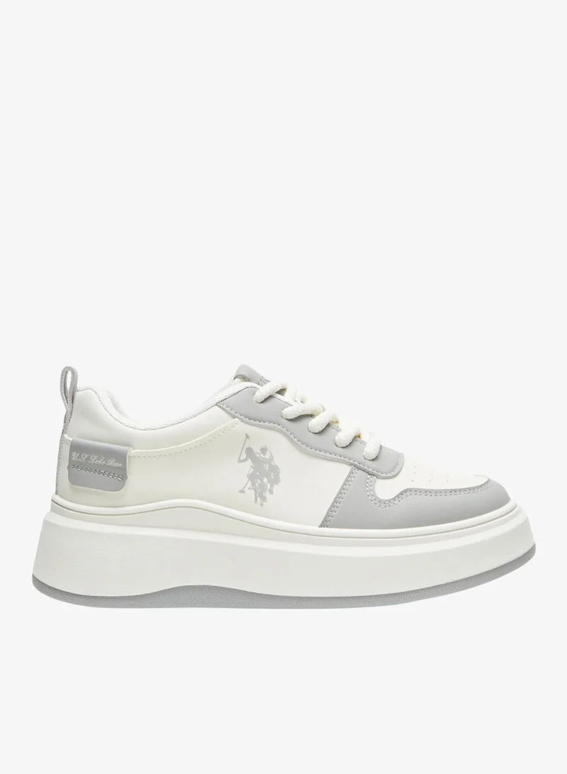 U.S. Polo Assn. Women's White and Grey Sneakers - Bold Rugged Style Shoes with Durable Sole for Outdoor Wear