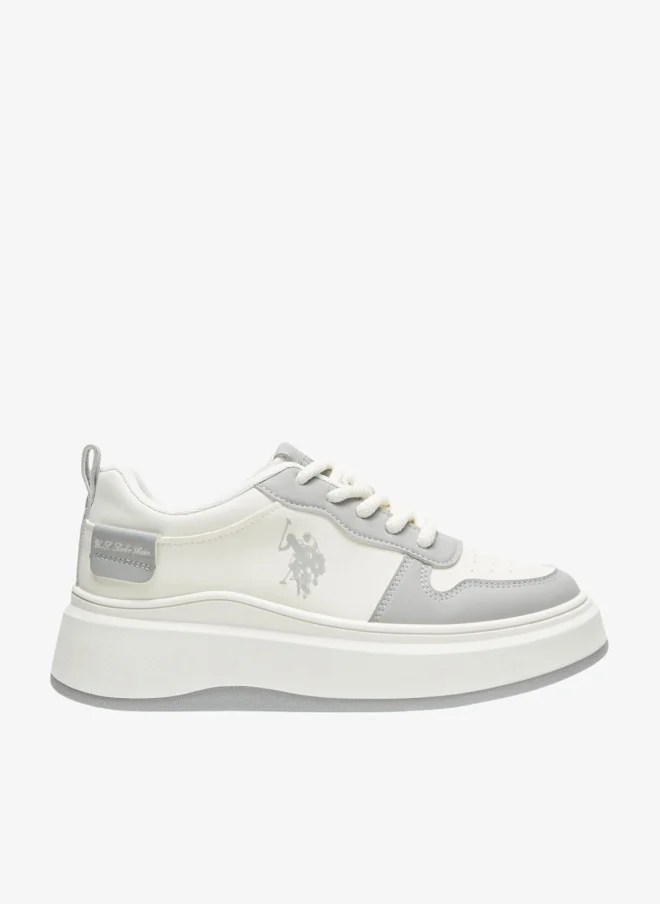 U.S. Polo Assn. Women's White and Grey Sneakers - Bold Rugged Style Shoes with Durable Sole for Outdoor Wear