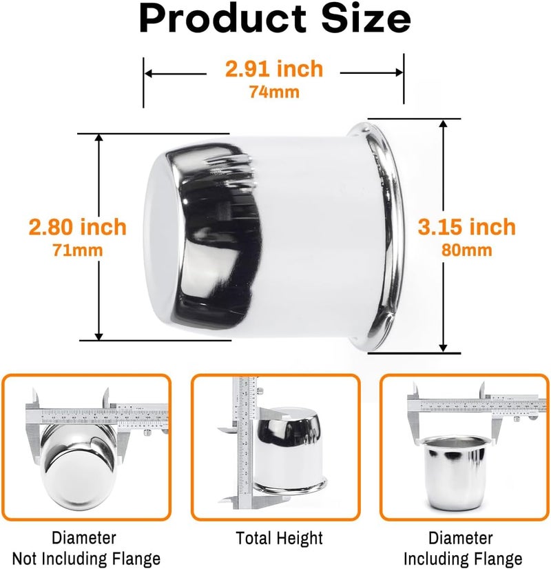 GTOWNWORKS 2.8inch Trailer Wheel Center Caps 71mm Fit 2.8" Center Bore Truck Trailer RV SUV Chrome Silver Steel Push Through Wheel Cover, 4Pcs - Image 4