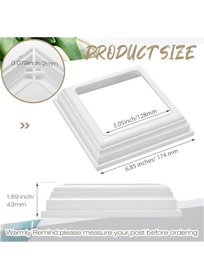 Arabest 2 Pcs True 5x5 Inches Vinyl Post Skirt Post Base Cover Column Wraps for Porch Deck Base Vinyl Sleeve White Trim for Wood Hand and Stair Rails - Image 2