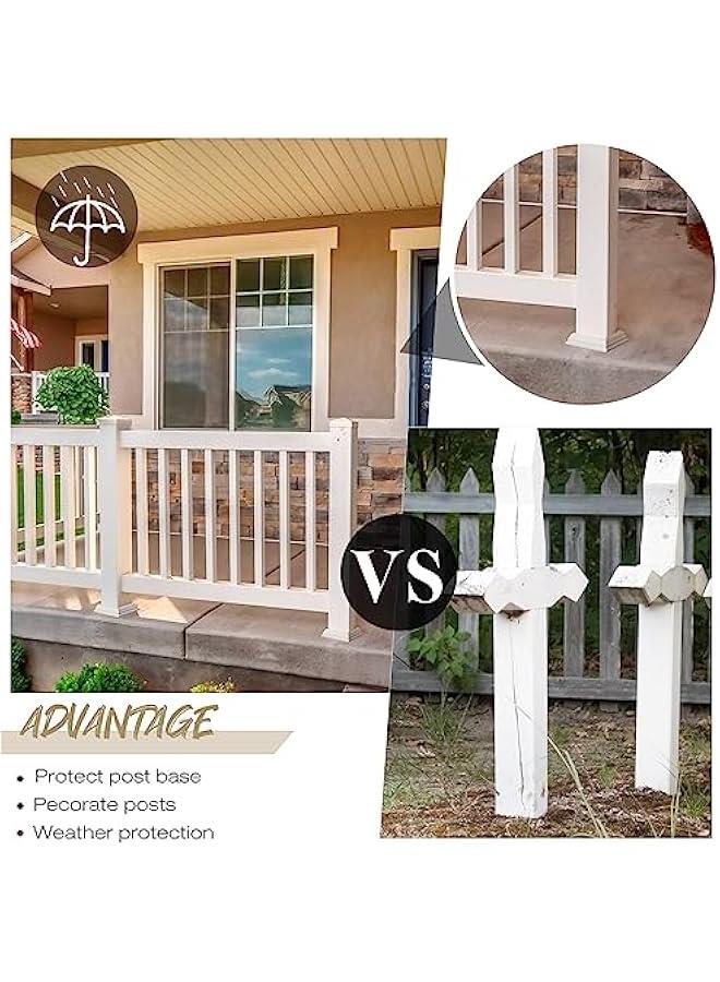 Arabest 2 Pcs True 5x5 Inches Vinyl Post Skirt Post Base Cover Column Wraps for Porch Deck Base Vinyl Sleeve White Trim for Wood Hand and Stair Rails - Image 4