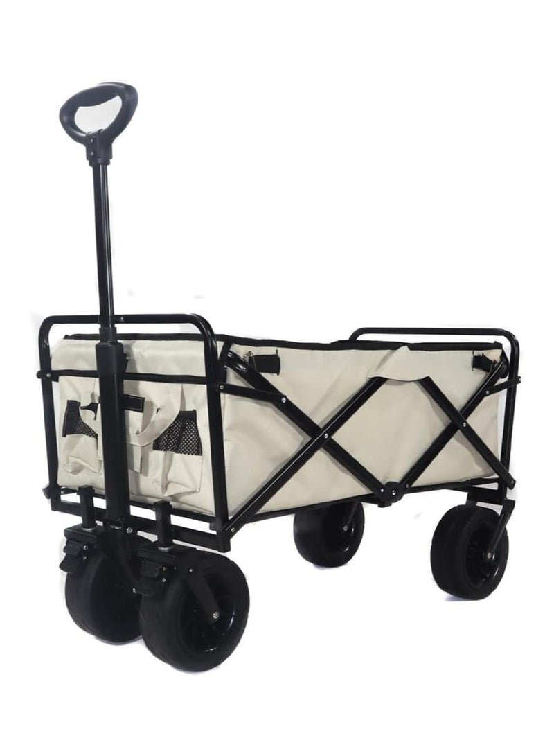 Folding Practical Travel Car Portable Outdoor Camping Shopping Picnic Sports Garden Car with Universal Wheel Adjustable Handle (Large White Trolley) - Image 1
