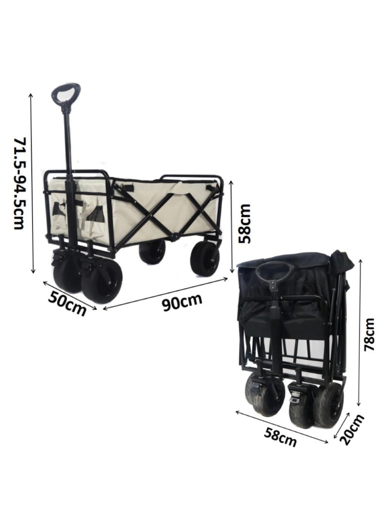 Folding Practical Travel Car Portable Outdoor Camping Shopping Picnic Sports Garden Car with Universal Wheel Adjustable Handle (Large White Trolley) - Image 4