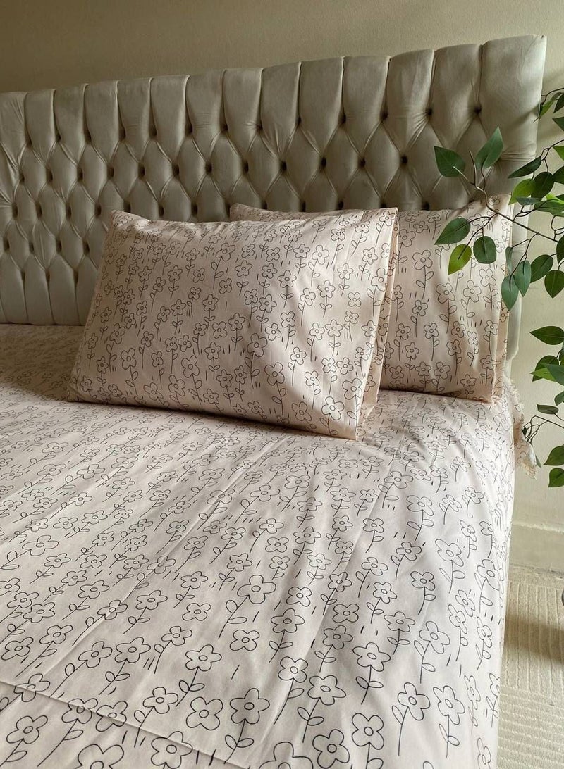 Yarlin-Bed Set (Fitted Bedsheet for 160 cm beds and 2 Small Pillowcases (Small Flower 1) Design