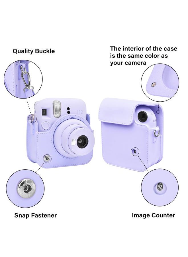 Rieibi Camera Case Compatible with Fuji Instax Mini 12 - MINI 12 Carry Case for Fujifilm Instax Mini 12 Instant Camera - mini 12 Bag Cover with Strap - Lilac Purple - Image 2
