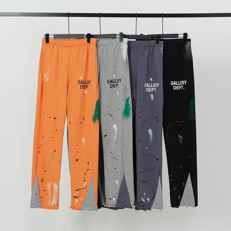 2022 European and American High Street Fashion Brand Gallery Dept Splash-Ink Print Stitching Micro-Flared Men's and Women's Casual Pants - Image 2