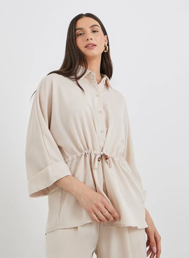 تايك تو Take Two Beige Drawcord Waist Shirt and Pants Co-Ords