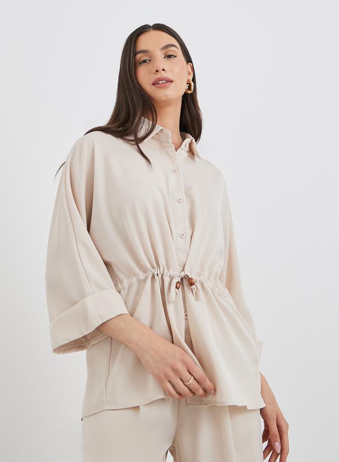 Styli Beige Drawcord Waist Shirt and Pants Co-Ords - Image 3