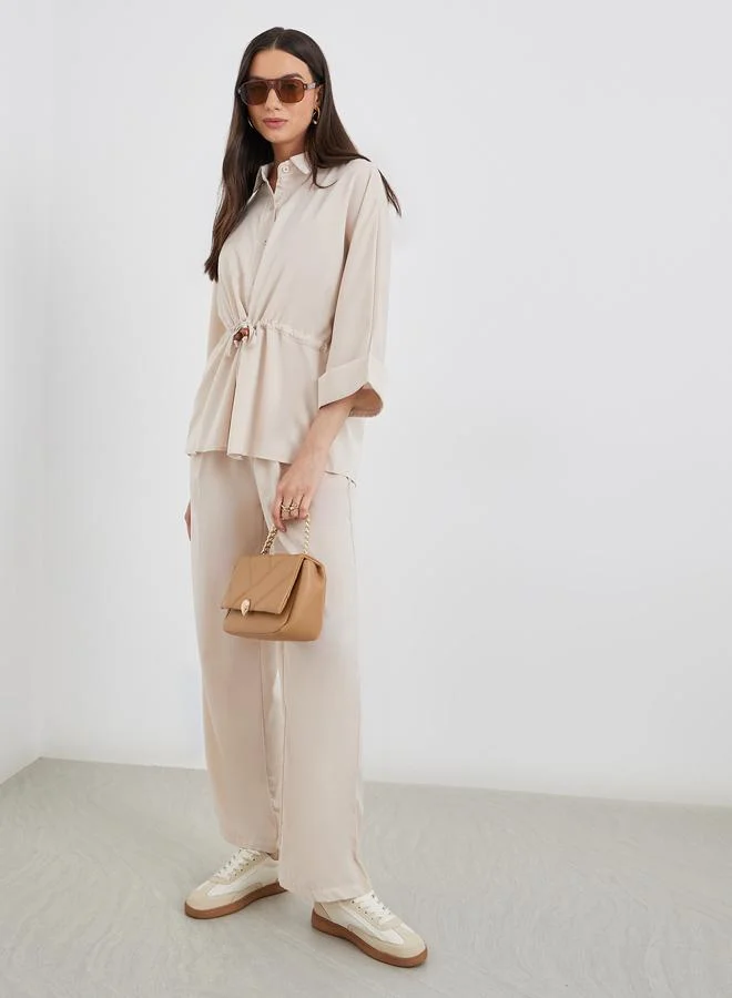 Take Two Take Two Beige Drawcord Waist Shirt and Pants Co-Ords