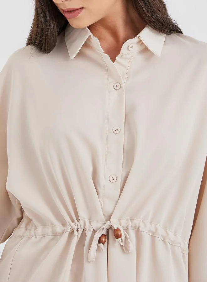 تايك تو Take Two Beige Drawcord Waist Shirt and Pants Co-Ords