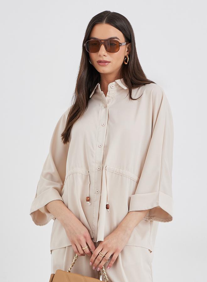 Styli Beige Drawcord Waist Shirt and Pants Co-Ords - Image 2