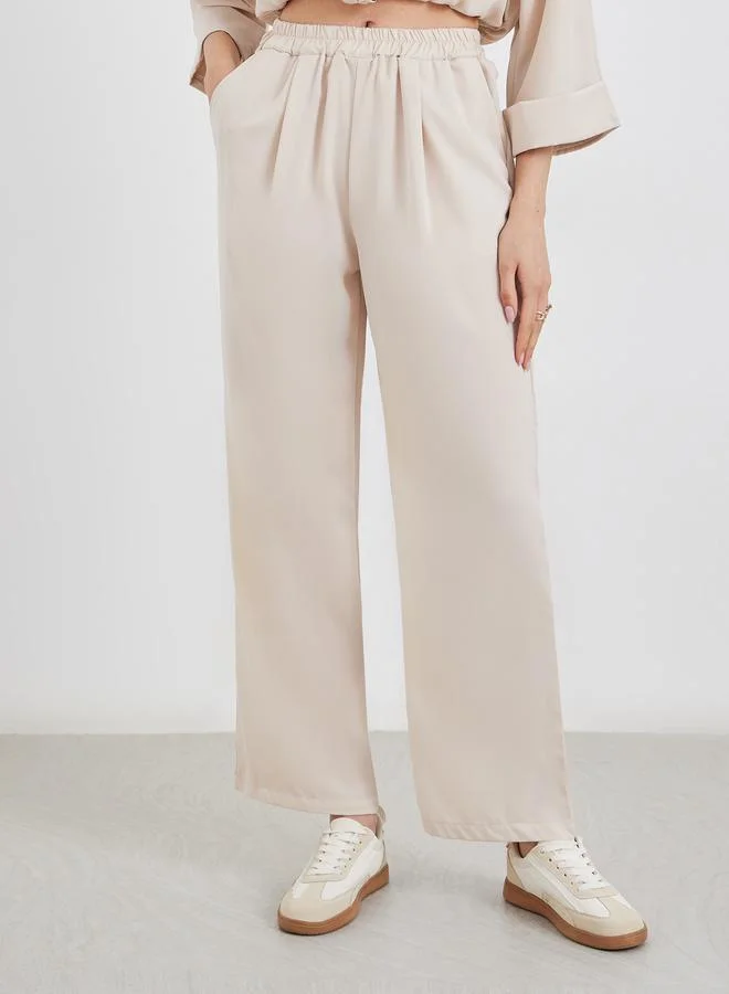 تايك تو Take Two Beige Drawcord Waist Shirt and Pants Co-Ords