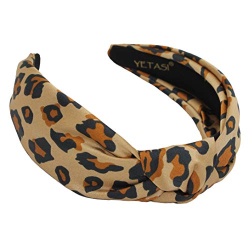 YETASI Brown Satin Cheetah Knotted Headband for Women is Classy. Head bands for Women's Hair Designer Headbands for Women are Cute Leopard Headband - Image 1