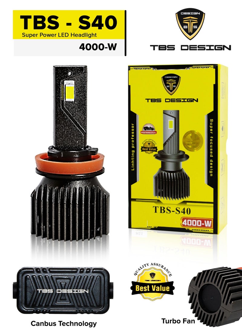 TBS DESIGN - TBS DESIGN S40 H4 LED Headlight Bulbs 6500K Super Bright LED Bulb High Low Beam Halogen Replacement LED Headlights Conversion Kit, 2 Pack - Image 1