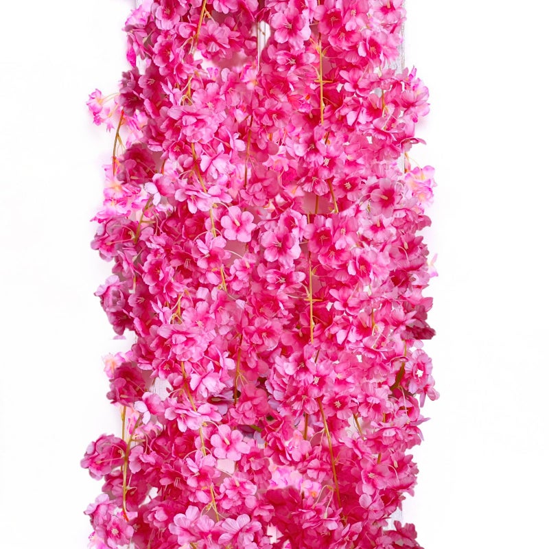 ASTRYAS 4Pcs Artificial Cherry Blossom Flowers Vines Fake Hanging Flowers Vines Garlands Hot Pink Silk Sakura for Wall Tree Wedding Party Home Bedroom Decor Outdoor - Image 1