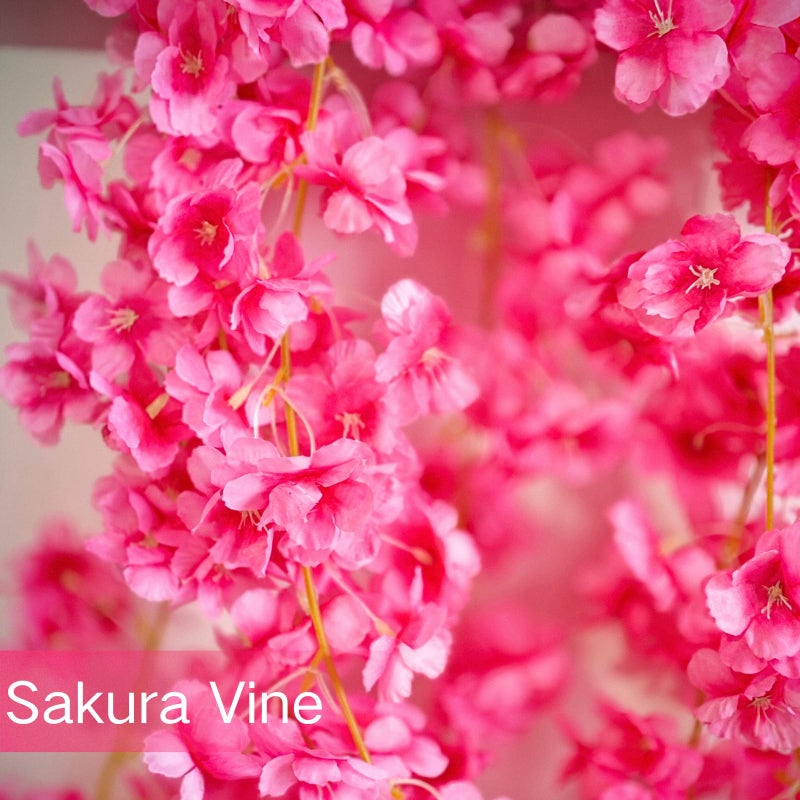 ASTRYAS 4Pcs Artificial Cherry Blossom Flowers Vines Fake Hanging Flowers Vines Garlands Hot Pink Silk Sakura for Wall Tree Wedding Party Home Bedroom Decor Outdoor - Image 2