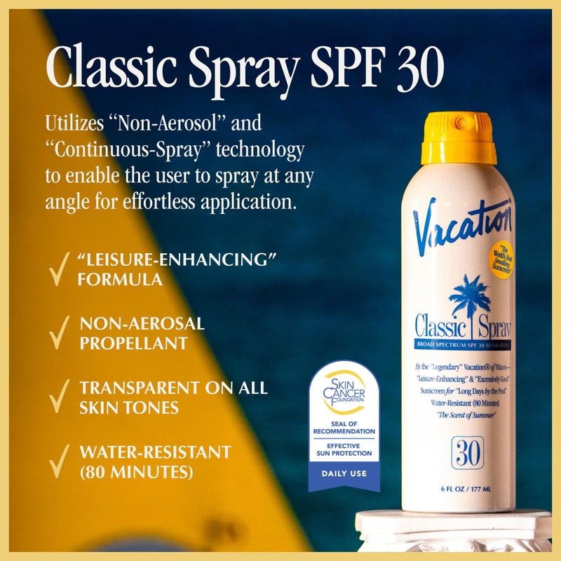 Vacation Classic Sunscreen Spray SPF 30, Water-Resistant, Lightweight, Transparent on All Skin Tones, Dermatologist-Tested, Vegan, 6 Fl. Oz. (Value Pack of 3) - Image 2