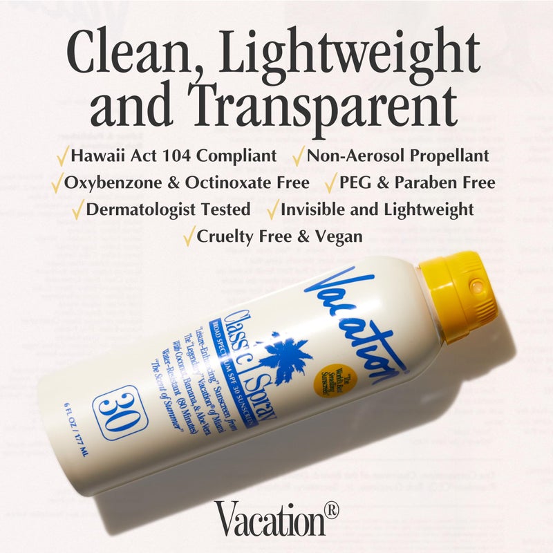 Vacation Classic Sunscreen Spray SPF 30, Water-Resistant, Lightweight, Transparent on All Skin Tones, Dermatologist-Tested, Vegan, 6 Fl. Oz. (Value Pack of 3) - Image 4